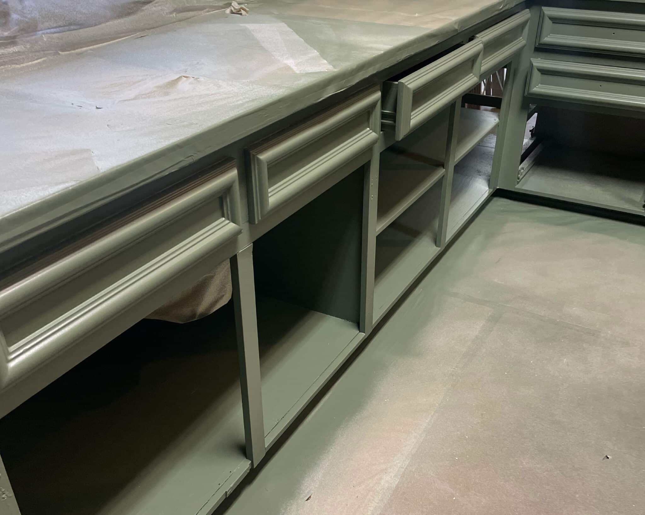 Painted green cabinet drawers