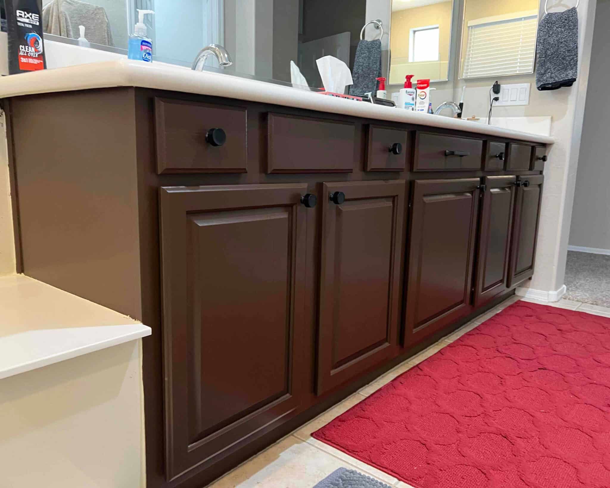 Painted brown bathroom cabinets