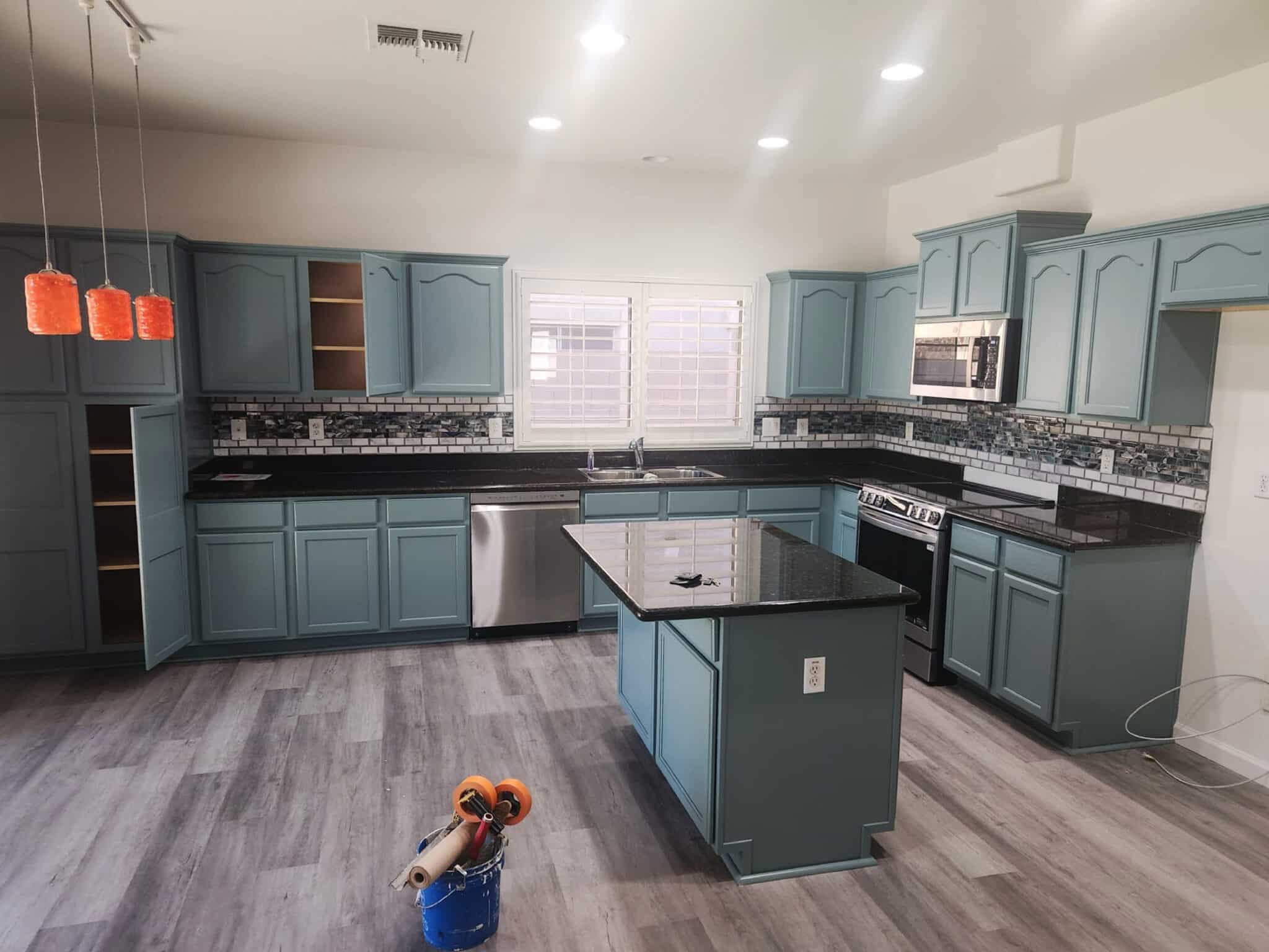 Painted blue cabinets
